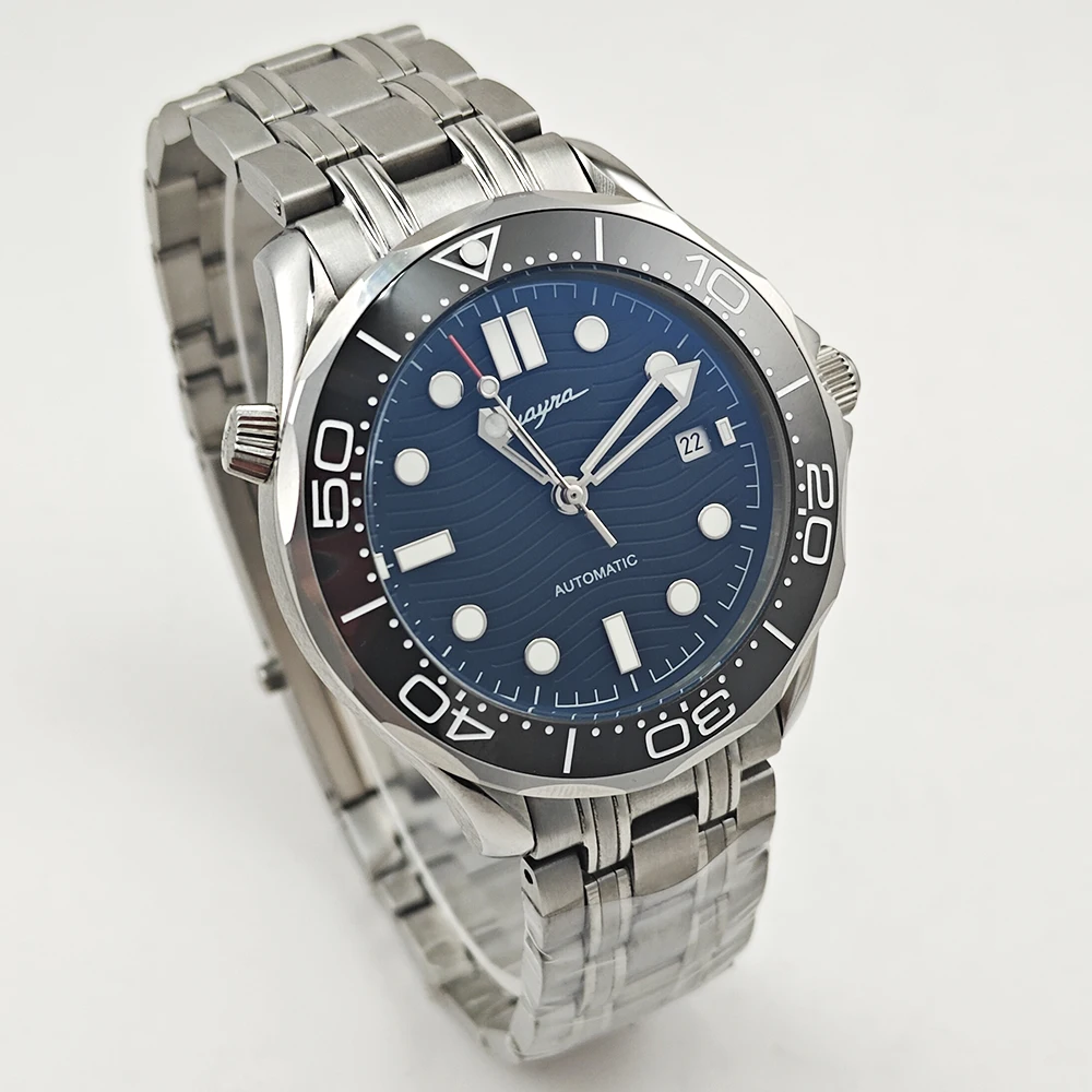 Мужские механические часы 41 мм, черный циферблат, календарь, светящаяся игла, Керамическая рамка, 316L, Матовая нержавеющая сталь