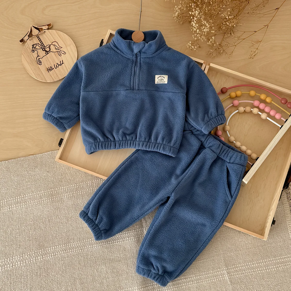 Unisex Baby Fleece Tracksuit 2Pcs Set Toddler Half Zip Sweatshirt Jogger Pants Autumn Outfit