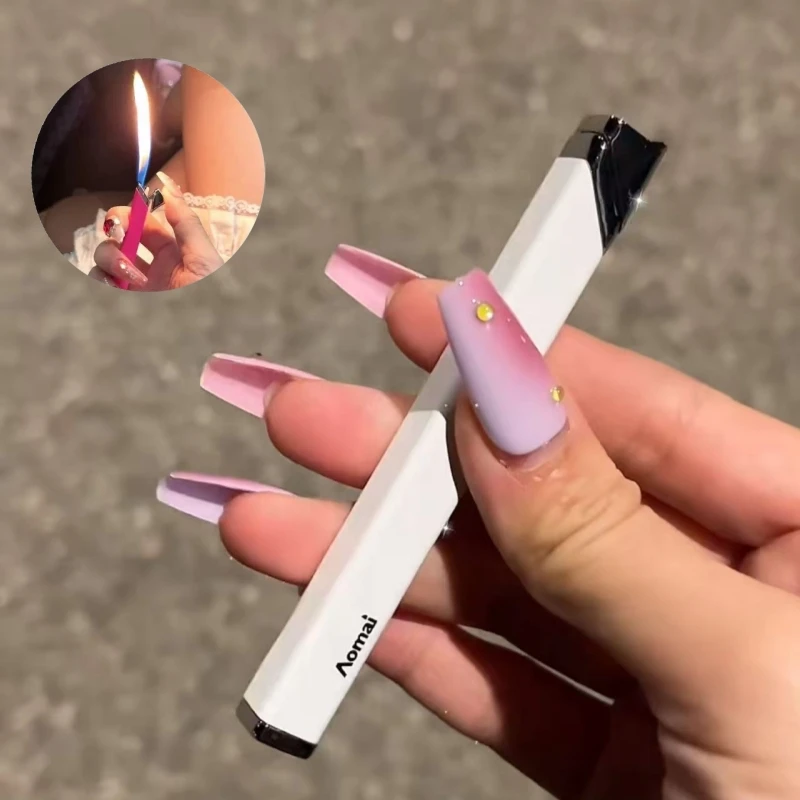 

Portable Mini Strip Inflatable Lighter with Grinding Wheel Open Flame Butane Gas Colorful and Simple Lighter for Women As A Gift