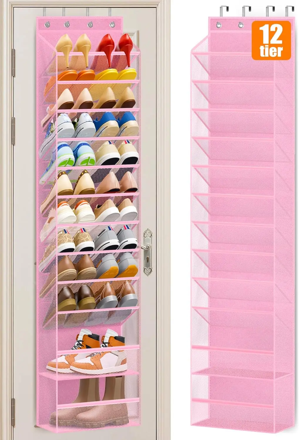 

12 Tier Over the Door Shoe Organizer Breathable Mesh Hanging Shoe Rack for Closet Storage Shoe Holder for Door Fit 24 Pa