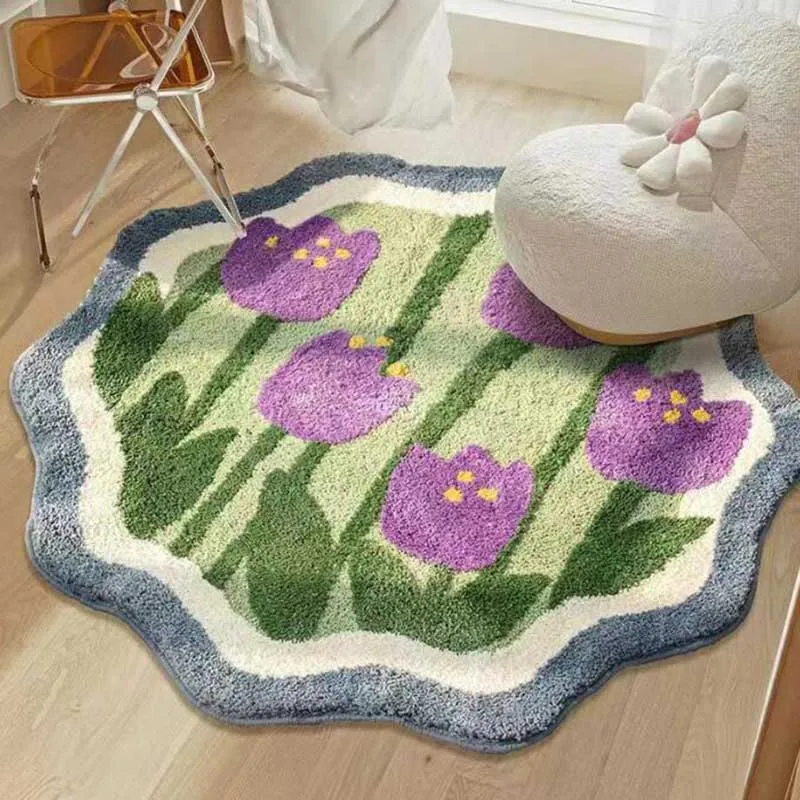 Imitation Cashmere Carpet High Absorbent Bath Mat Household Bathroom Non Slip Mats Flower Pattern Floor Plush Shaggy Bath Carpet