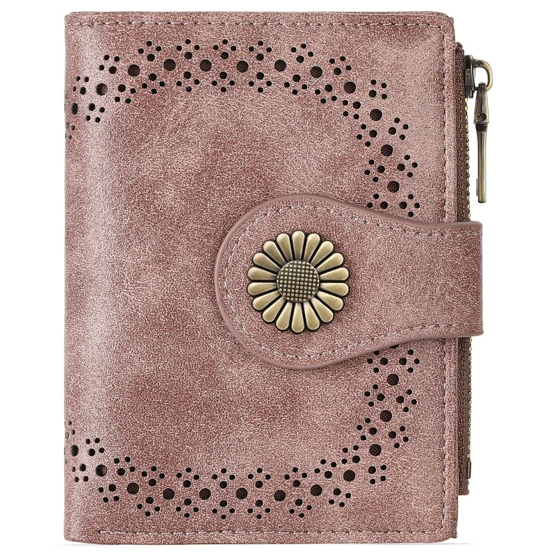 Western RFID Blocking PU Leather Zipper Hollow Out Women Wallet Large Capacity Hasp Coin Purse for Ladies