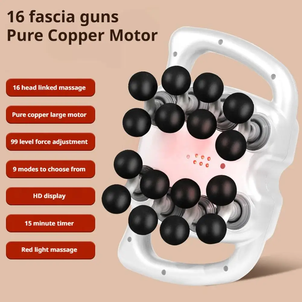 

16-Head Percussion Massage Gun Fascia Massager High Speed Vibration for Deep Tissue Recovery Neck Shoulders Back Waist
