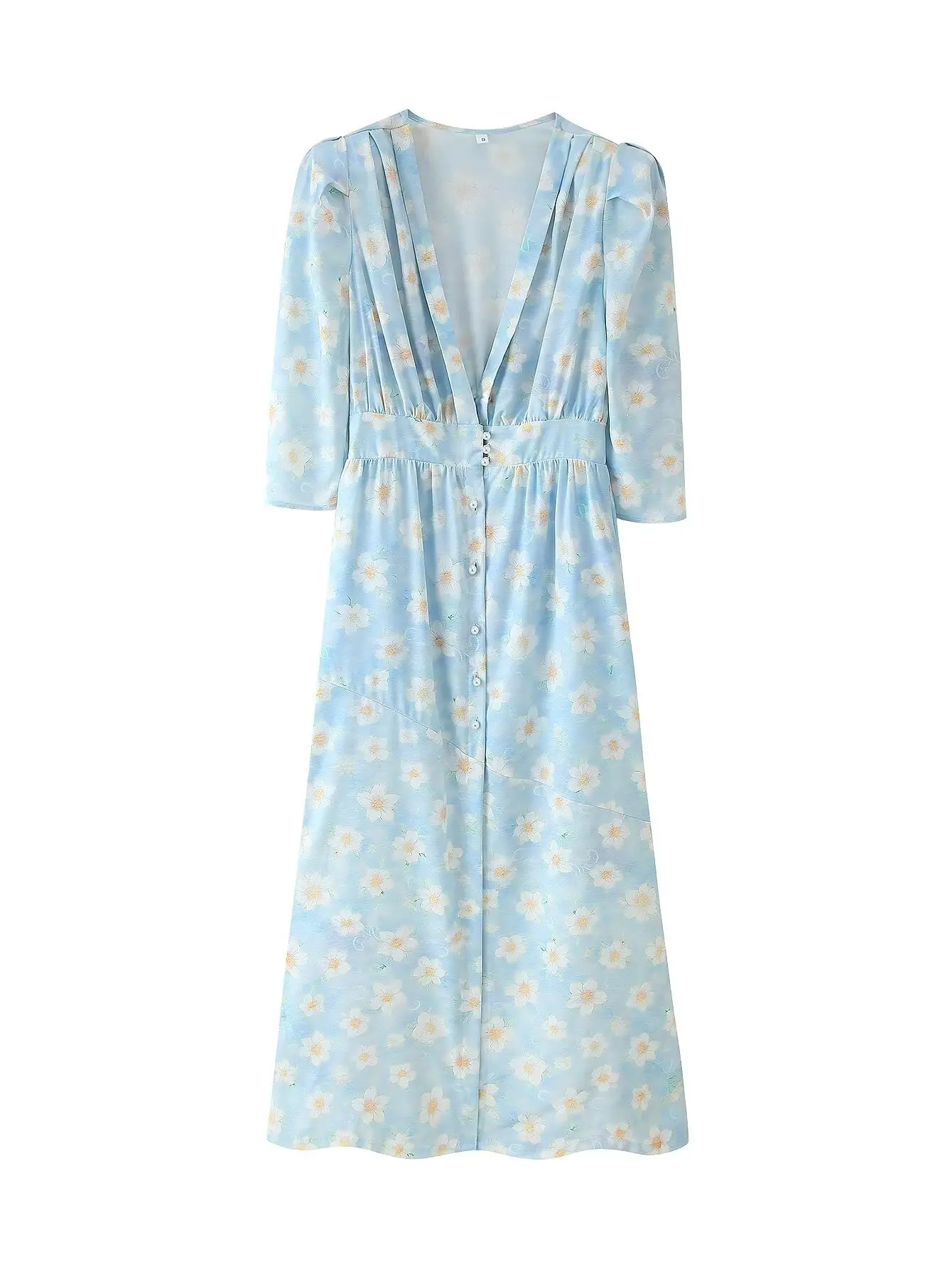 Robe florale à volants et perles pour femmes, tenue élégante pour invités de mariage, col en v, mode de fête, manches bouffantes, 2025