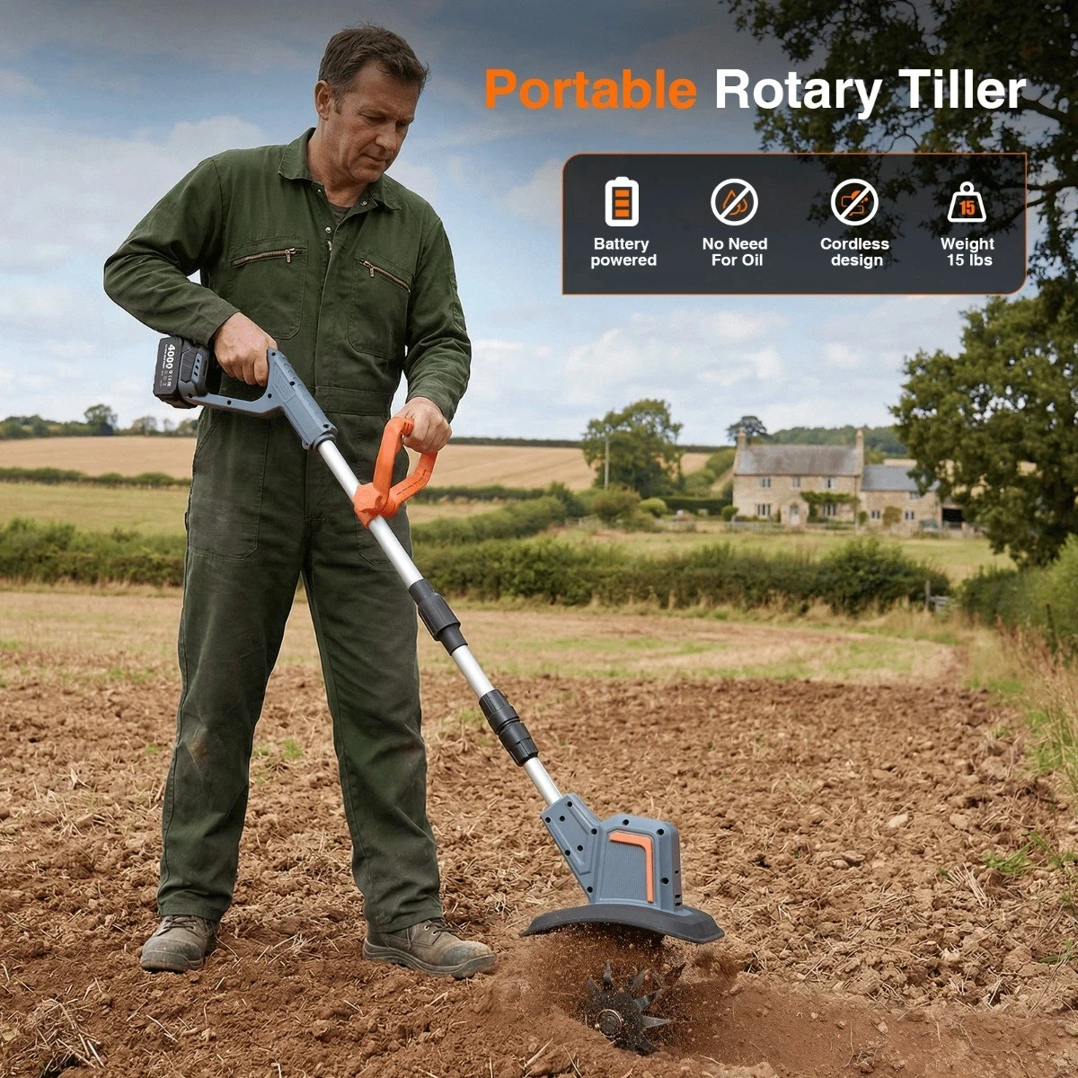 

Аккумуляторный электрический культиватор TaskStar для садоводства, 2*4.0Ач, мини-культиватор с 48 стальными зубьями для обработки почвы