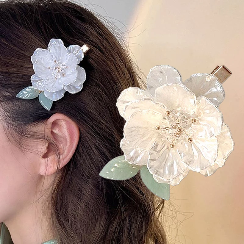 French Vintage Romantic Flower Camellia Antique Hanfu Hair Clip Hairpin