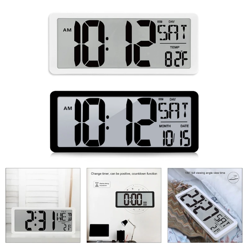 14'' Large LCD Display Digital Wall Clock Includes Temperature And Date Function Quiet Operate For Modern Decoration