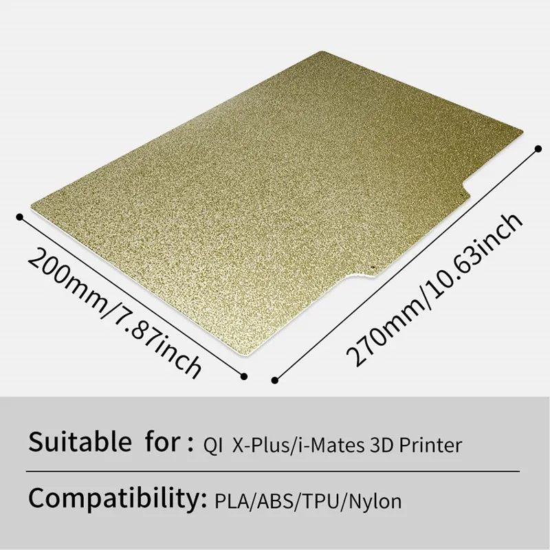 ENERGETIC For QIDI X-Plus/i-Mates Double Sided Gold Textured PEI Plate 270x200mm Flexible Magnetic Spring Steel Build Plate