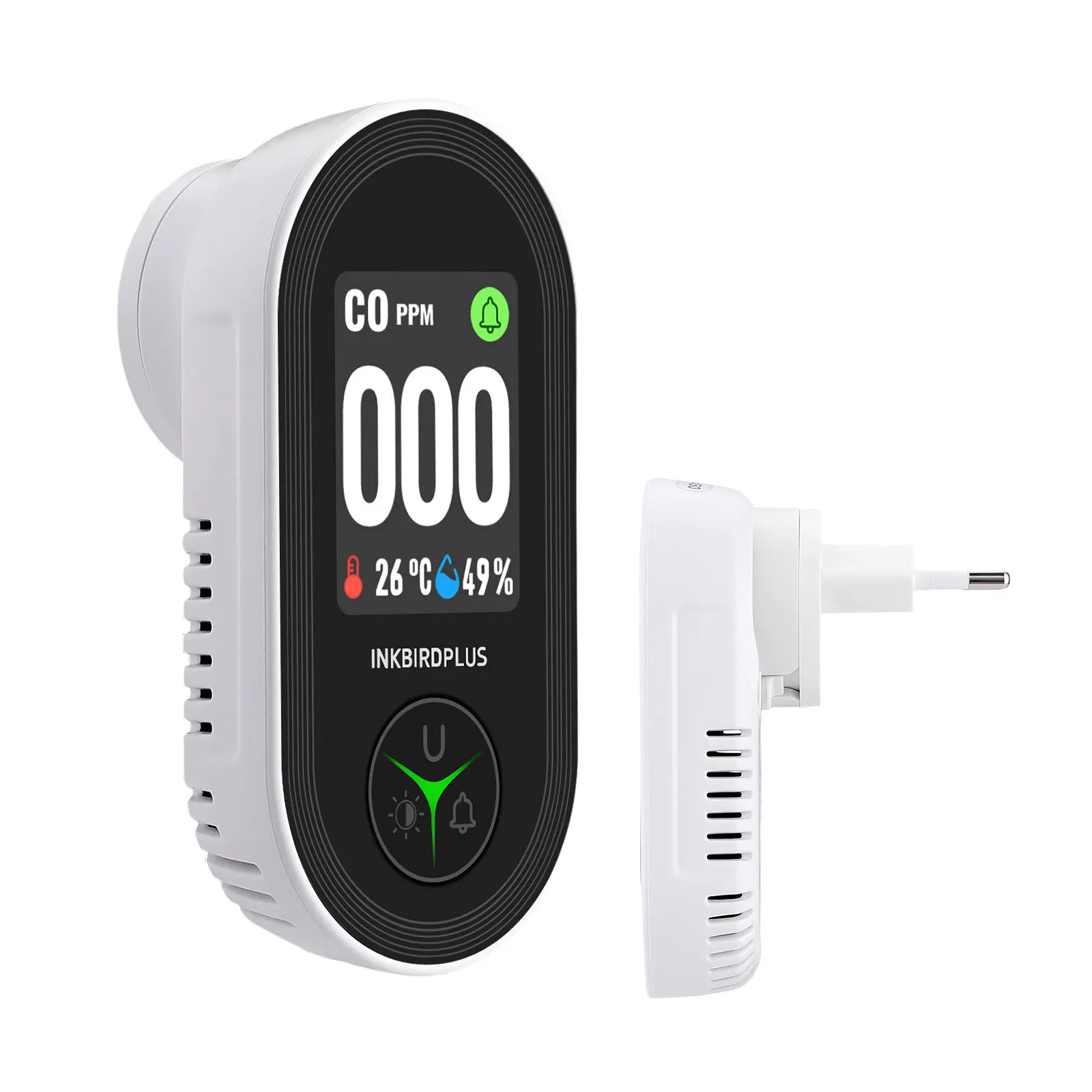 INKBIRD Upgraded Carbon Monoxide Detector 3-in-1 Plug in Wall CO Detector with Indicator Visual and Audible Alarm EU Plug