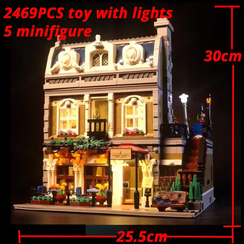 

Модель City Street View 15010, кирпич, Париж, ресторан, квартира, строительный блок, 2469 шт., кирпич, совместимый с 10243, рождественский подарок