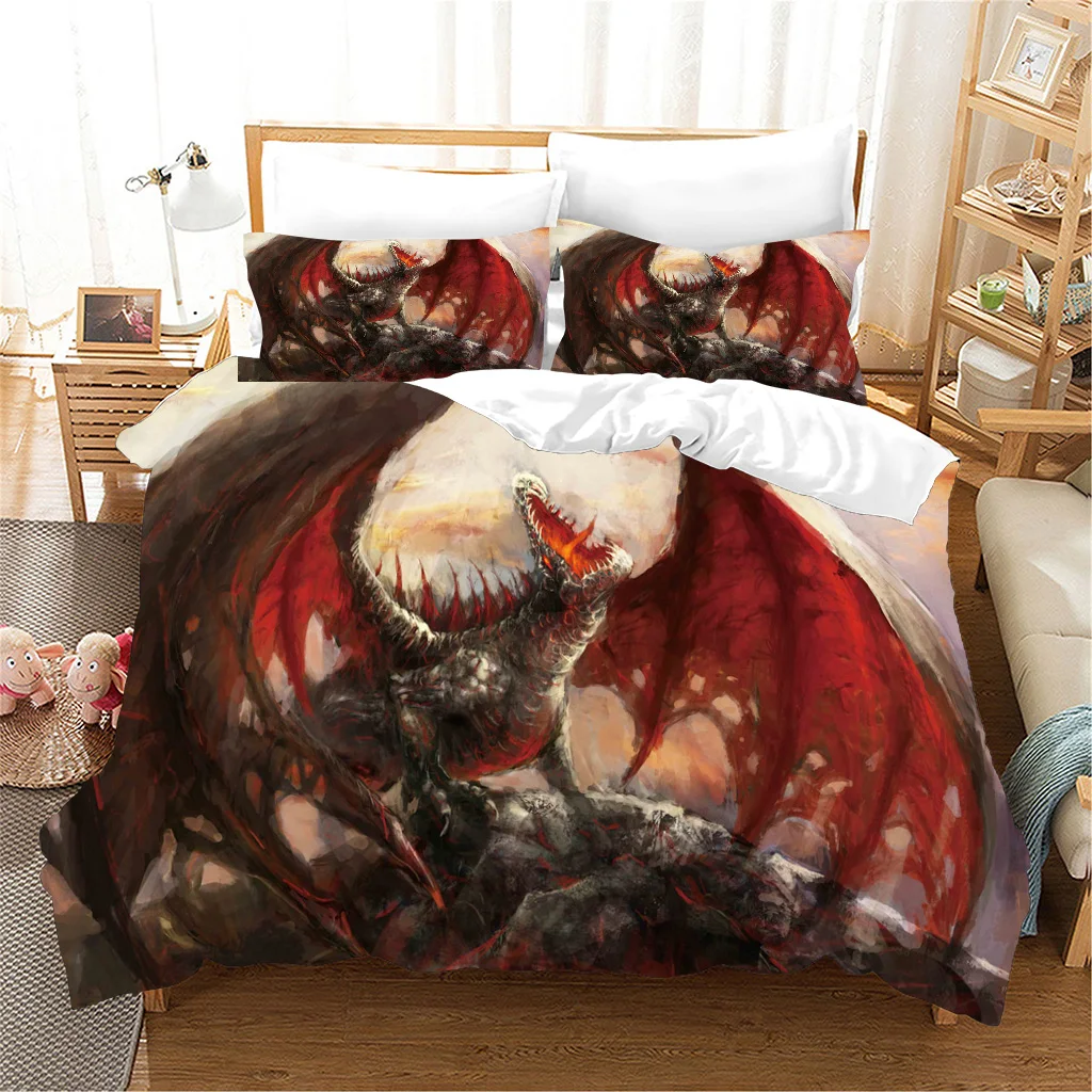 3d Dinosaurs Flying in the Ancient Battlefield 3pcs Bedding Sets Microfiber Polyester Bed Duvet Cover Set and 2pcs Pillow cover