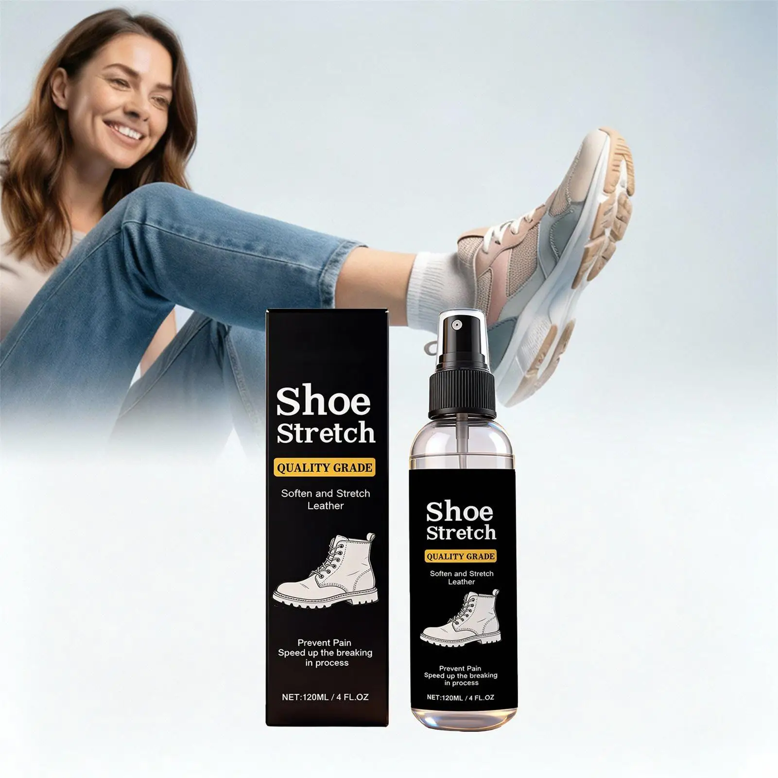 120ml Shoe Stretch Spray, Shoe Stretcher Relieve Tight Fit, Wide Feet,Boot Stretcher Spray for Leather, Boot, High Heel
