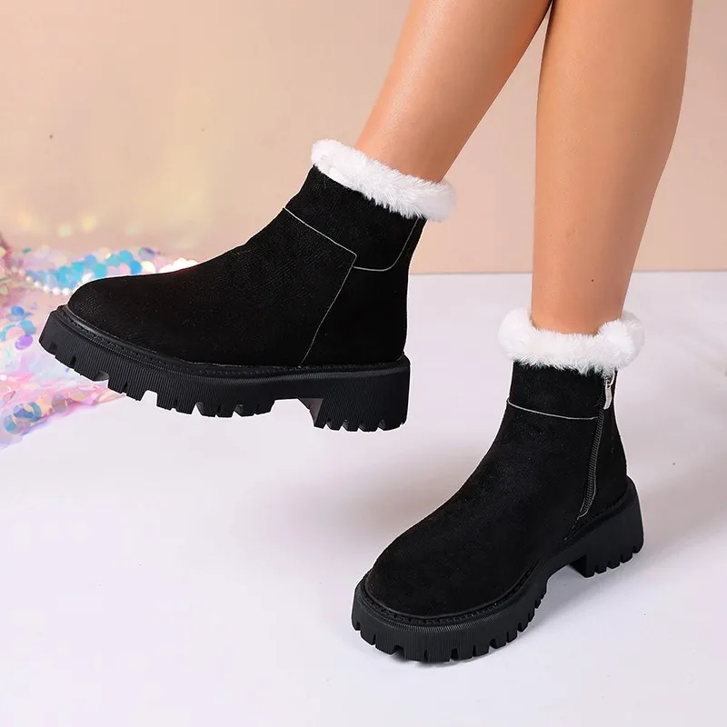

Women's fleece warmth 2025 winter thick-soled chunky ankle boots paired with snow boots