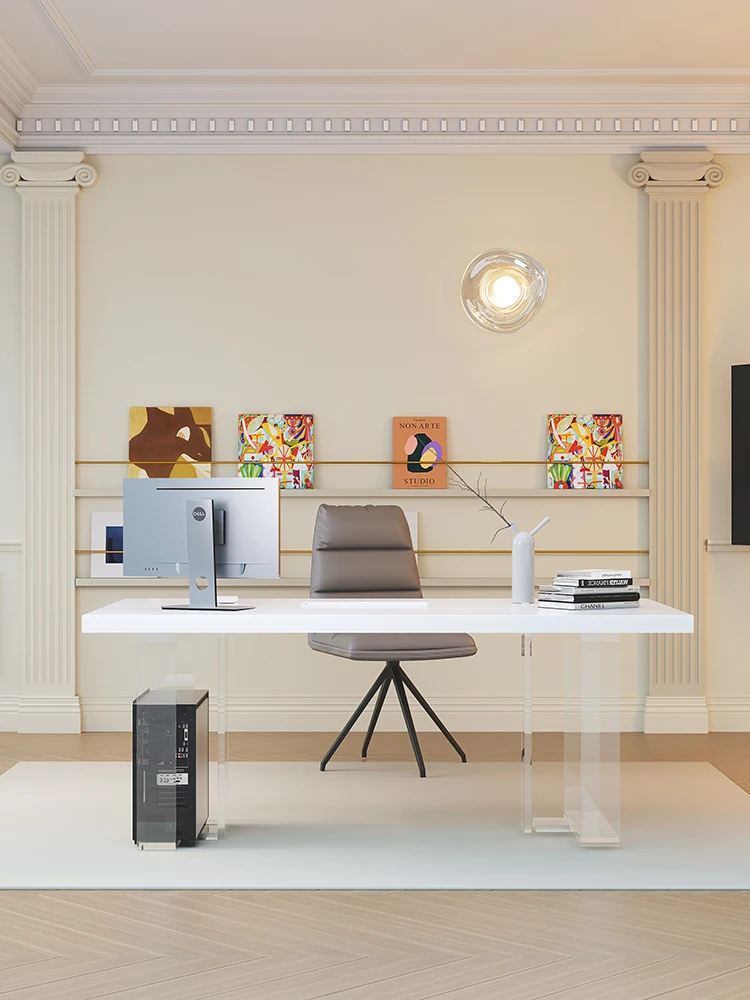 Light luxury rock board desk suspended French acrylic minimalist modern living room, writing desk, computer desk and chair