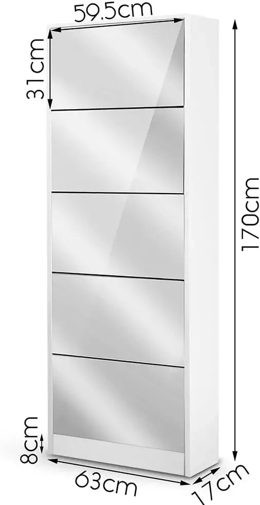 with 5 Flip Drawers, 25 Pairs Shoe Storage Cabinet Organiser with Full-Length Mirror, Free Standing Shoe Shelf Footwear Organiz