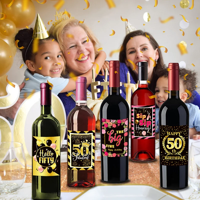 6Pcs 30th 40th 50th 60th Black Gold Series Birthday Wine Bottle Label Sticker Cheers Decor For Our Adult Birthday  Anniversary