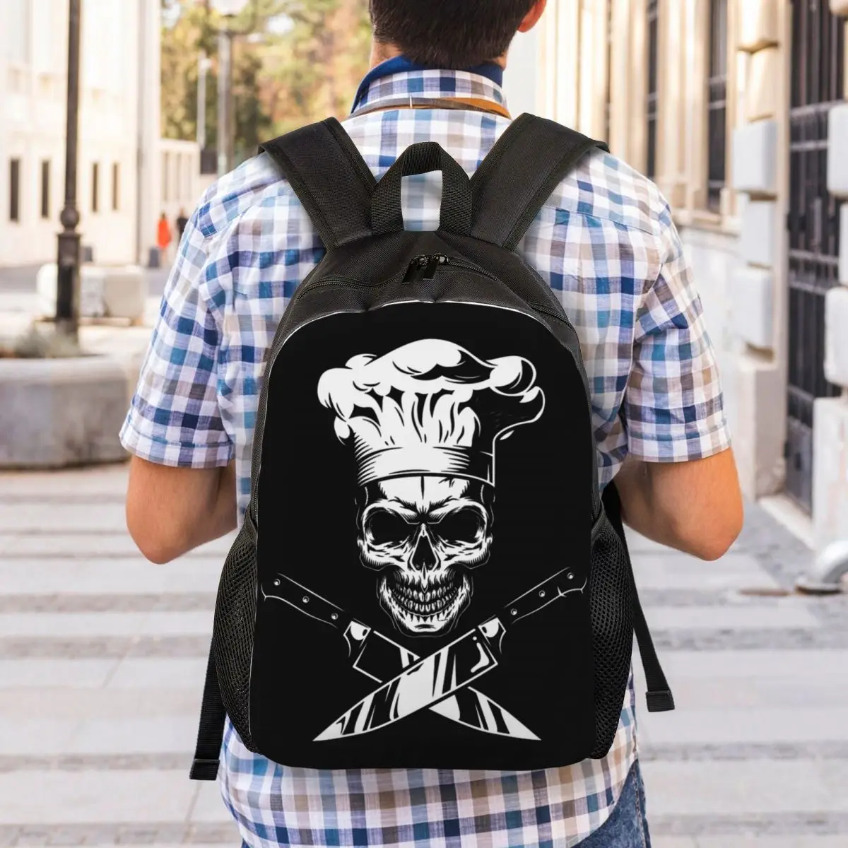 Chef Cooking Pirate Skull Cross Knife Laptop Backpack Men Women Basic Bookbag for College School Student Bags