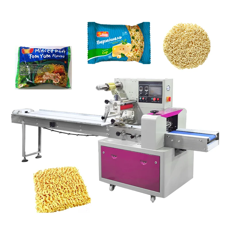Machine d'emballage de type oreiller à haute efficacité, entièrement automatique, pour l'emballage de nouilles instantanées et de crèmes glacées, personnalisable