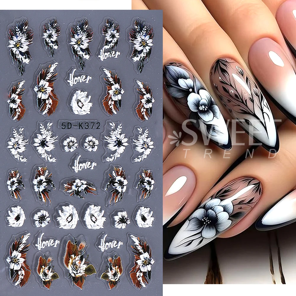 Adesivi per nail art con fiori geometrici viola Decalcomanie per unghie invernali autoadesive in rilievo 5D per decorazioni per manicure di San Valentino