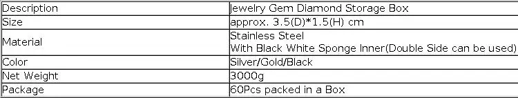 60Pcs/Lot Metal Jewelry Display Stone Box Visible Round Stainless Steel Gem Diamond Storage Box With Black and White Insert