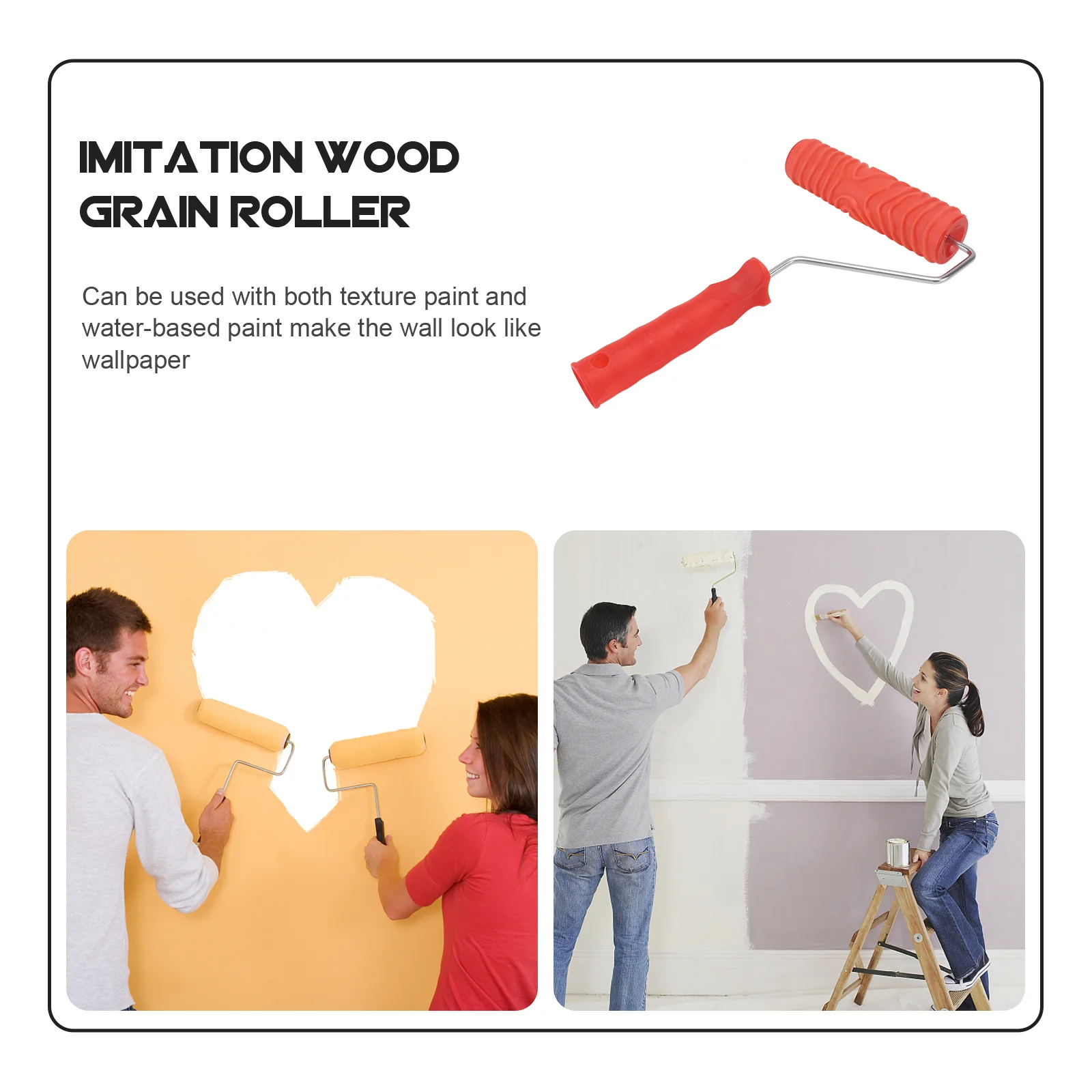 Pattern Painting Roller, Wood Pattern Rollers, Design Roller, Rubber Wall Roller for Wall Decoration, Red, 7\