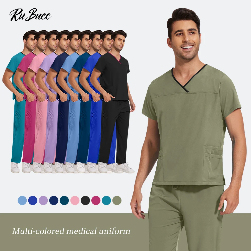 ชุดยูนิฟอร์มพยาบาล คอวี แขนสั้น เสื้อ กางเกง ชุดสครับ สำหรับผู้ชาย ชุดแพทย์ ชุดพยาบาล ชุดทันตแพทย์ ชุดพนักงานโรงพยาบาลสัตว์ ชุดแพทย์