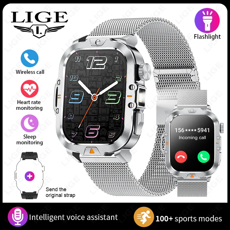 FOXBOX 2026 Smart Watch Outdoor Sports Health Sleep Monitor LED Flashlight Bluetooth Talk Smartwatch For Men Women Holiday Gift