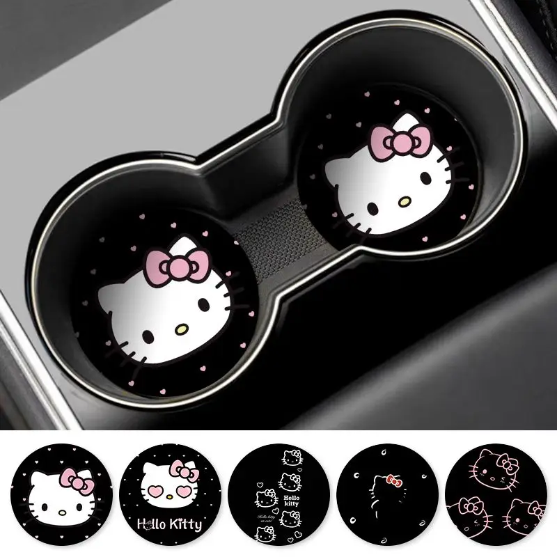 Подставка для стаканов в автомобиль с принтом Hello Kitty, милый мультяшный впитывающий коврик для напитков, аксессуары для салона автомобиля, для ежедневного использования, подарок для женщин