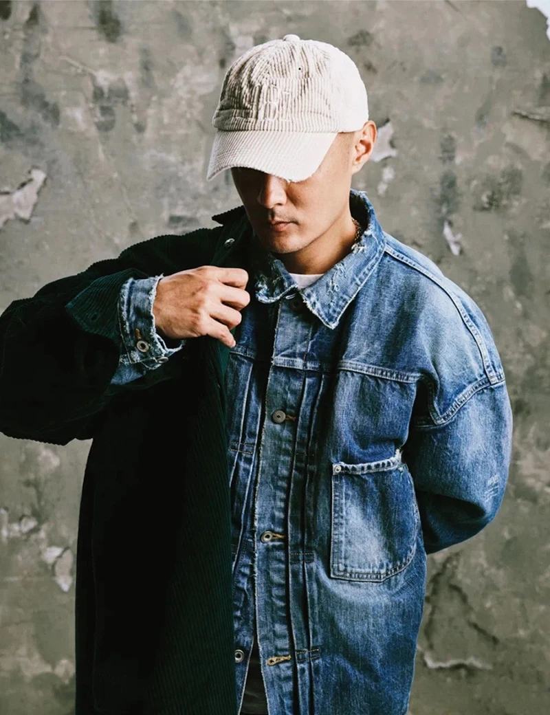 

Джинсовая куртка MADN Denim Jaet Wenzheng в японском повседневном стиле, с эффектом потертости, свободного кроя, из хлопка...