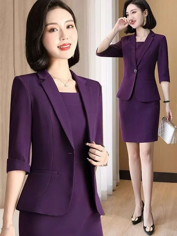 

Faionable plus Size Women's Profional Suit Set Autumn New Sle Seven-Quarter Sve Dr Two-Piece Set High Waist