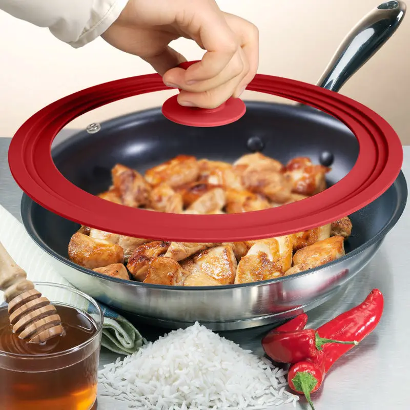 Universal Silicone Glass Lid For Pots Pans Tempered Glass Lid with Steam Vent Frying Pan Cover Dishwasher-Safe Kitchen Tools
