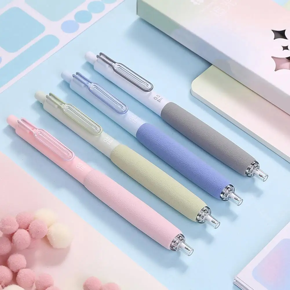 大容量プラスチックジェルペン、プレスタイプ、ソフトスポンジ、速乾性、ライティングペン、学校文房具、学生ギフト、0.5mm、4個