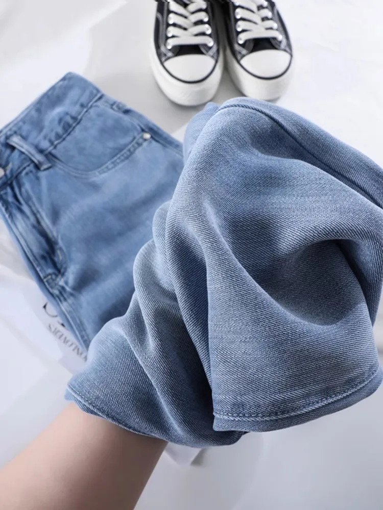 

High Waist Straight Leg Denim Jeans Women's Small Size Thin Summer New Ice Silk Draped Wide Leg Pants