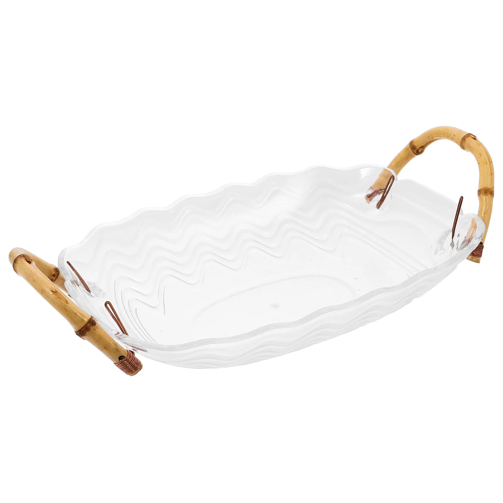 

Fruit Plate Decorative Transparent Snack Tray Large Capacity Wood Handle Dual Ear Fruit Holder Kitchen Party Centerpiece