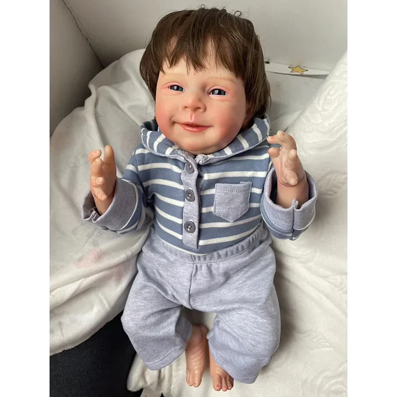 

45cm Sebastian New Reborn Girl Smile Newborn Doll Soft Cuddle Body with Hand rooted Hair Visible Veins Doll Toys for Kids