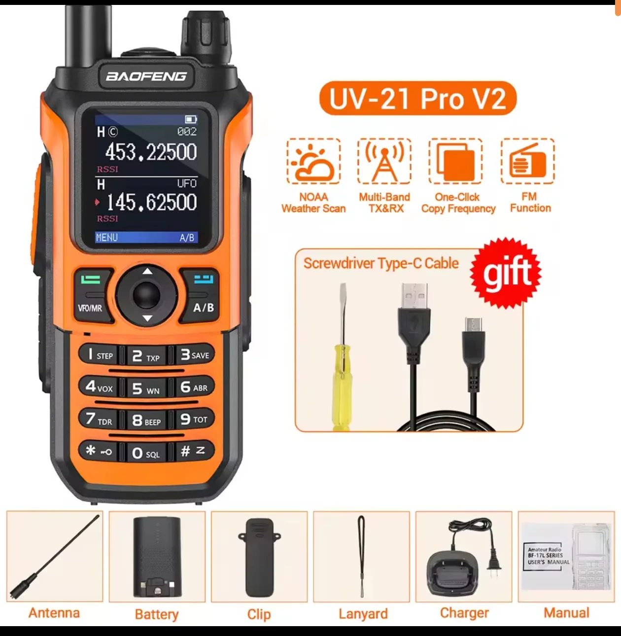 UV 21 Pro Wireless Copy Frequency Walkie Talkie Long Range Multi Band Waterproof Type-C Ham Radio UV-21 GPS UV5R mini