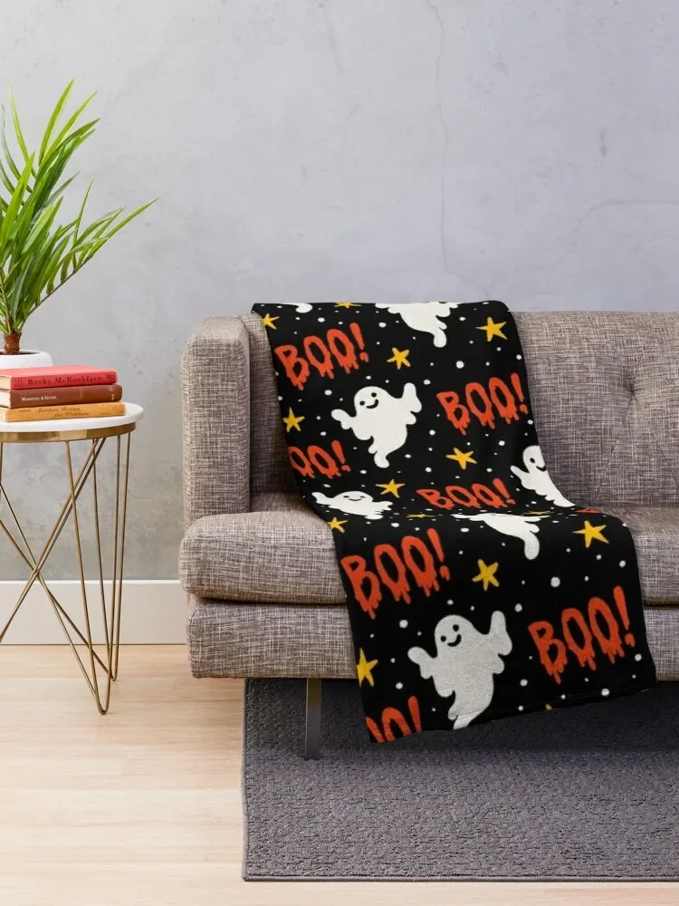 Boo! Halloween Ghosts on Black Throw Blanket Kid'S Plaid on the sofa Decoratives Blankets