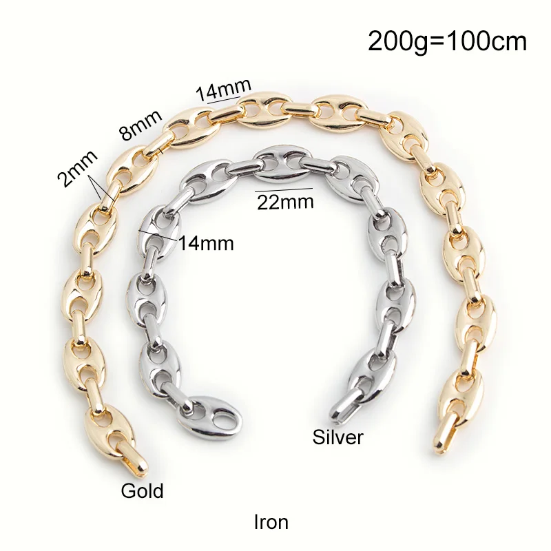 14MM Gold,Silver Luxury Metal Alloy Chains For DIY Handbag Purse Shoulder Crossbody Tote Handle Bag Strap Detachable Accessories