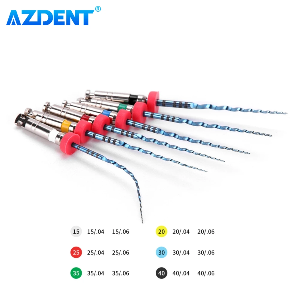 6pcs/Box AZDENT Dental Endo V Blue Root Canal Rotary File Thermal Activation NiTi Files Engine Use #15-#40 21mm/25mm Taper 04/06