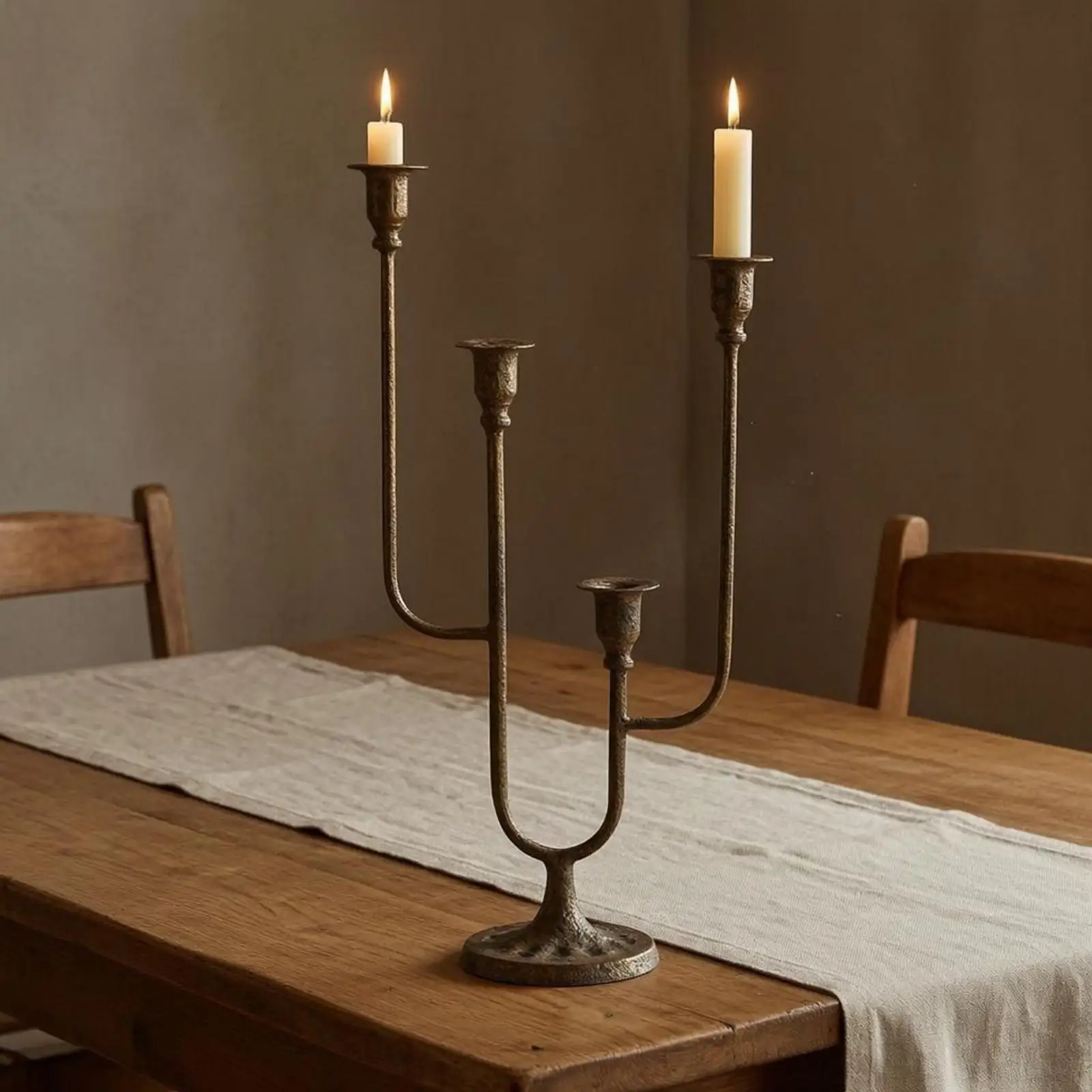 Cast Iron Candle Holder Candelabra Asymmetrical Multi-Arm Candlestick Four-Cup