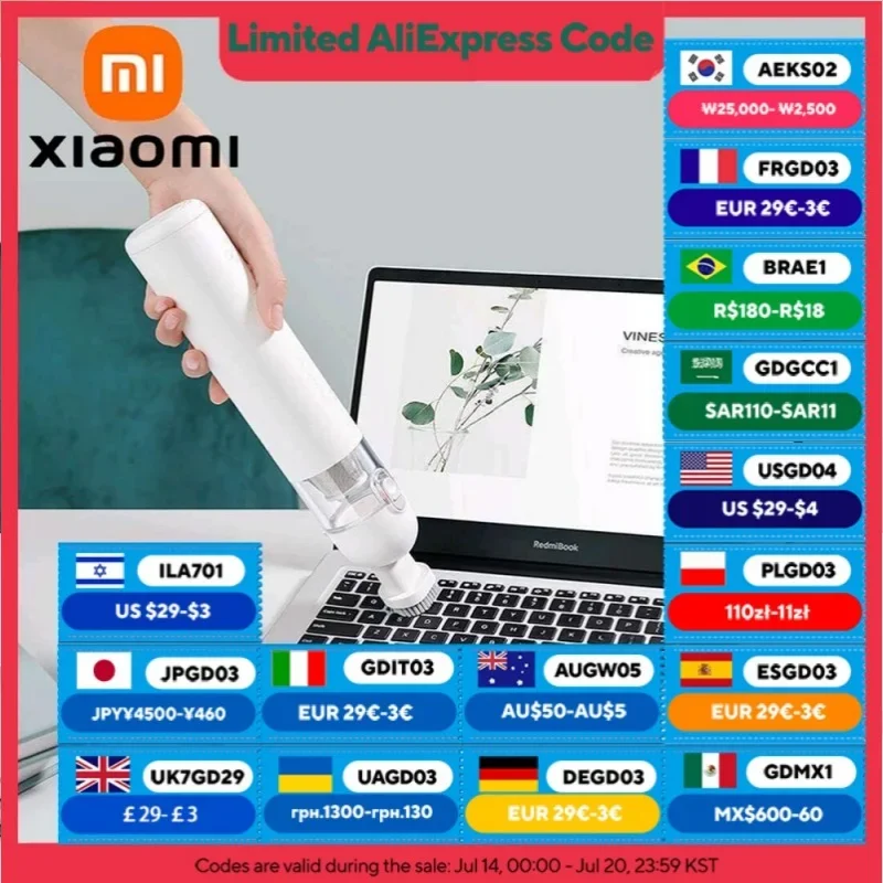 

XIAOMI MIJIA Portable Handheld Vacuum Cleaner For Home Car Wireless Vacuum Cleaners 13000PA Cyclone Suction Cleaning Machine