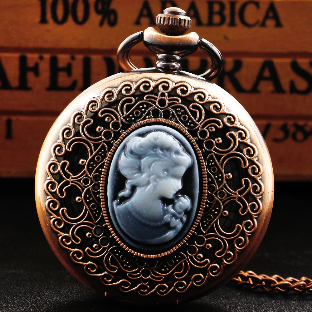 Antique Vintage Charm Beautiful Woman Quartz Pocket Watch Necklace With Chain Popular Exquisite Birthday Gift For Women