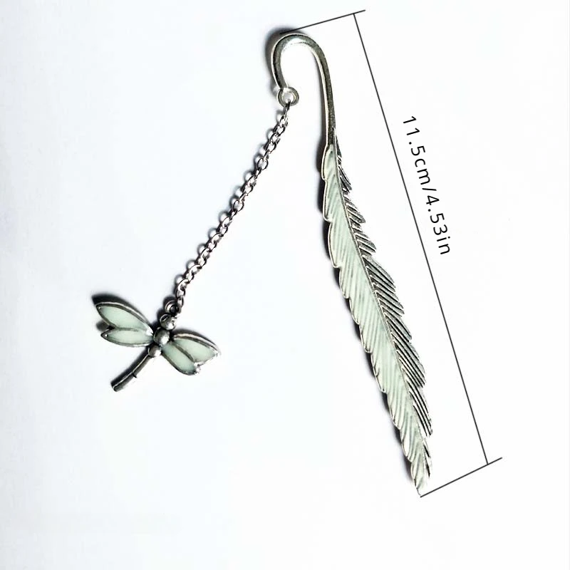 1pc Creative Metal Bookmark with Night Light Feather Dragonfly, Fluorescent Butterfly Vintage Design