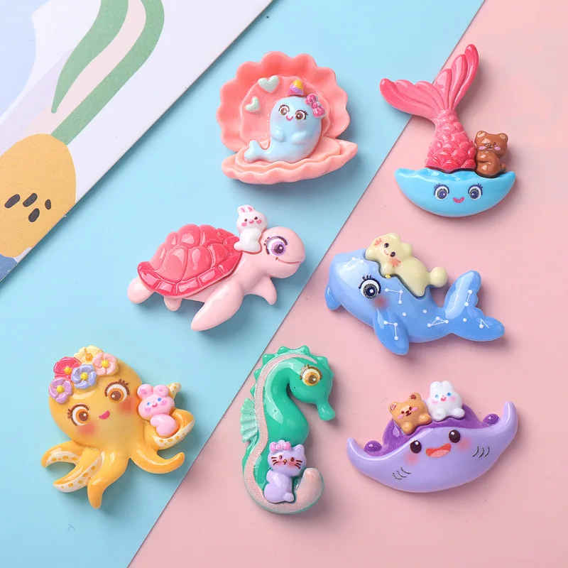 10 Pcs New Cute Cartoon Marine Animal Series Dolphins Resin Scrapbook Diy Jewelry Children Gift Hairpin Accessories A97