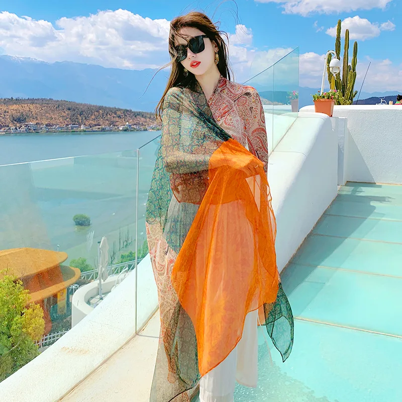 Thin Transparent Sunscreen Scarf Shawl Travel Beach Bikini Large Shawl Sarong Wrap Scarf Women Brazilian Swimsuit Cover-ups