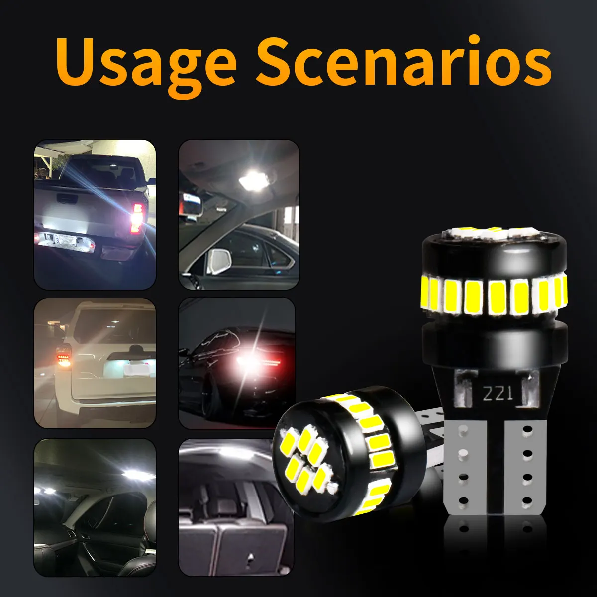 Canbus T10 W5W LED Small Bulbs with Ultra Powerful Bright 3014 24Chipsets 360Degree Lightings for Car Turn Signals
