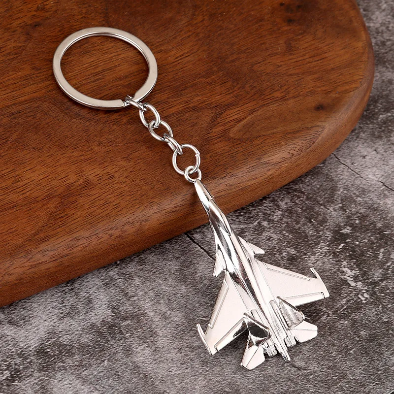 Cool Design Combat Aircraft Model Keychain for Men Personalized Zinc Alloy Hanging Pendant for Car Keys Collection Holder Ring