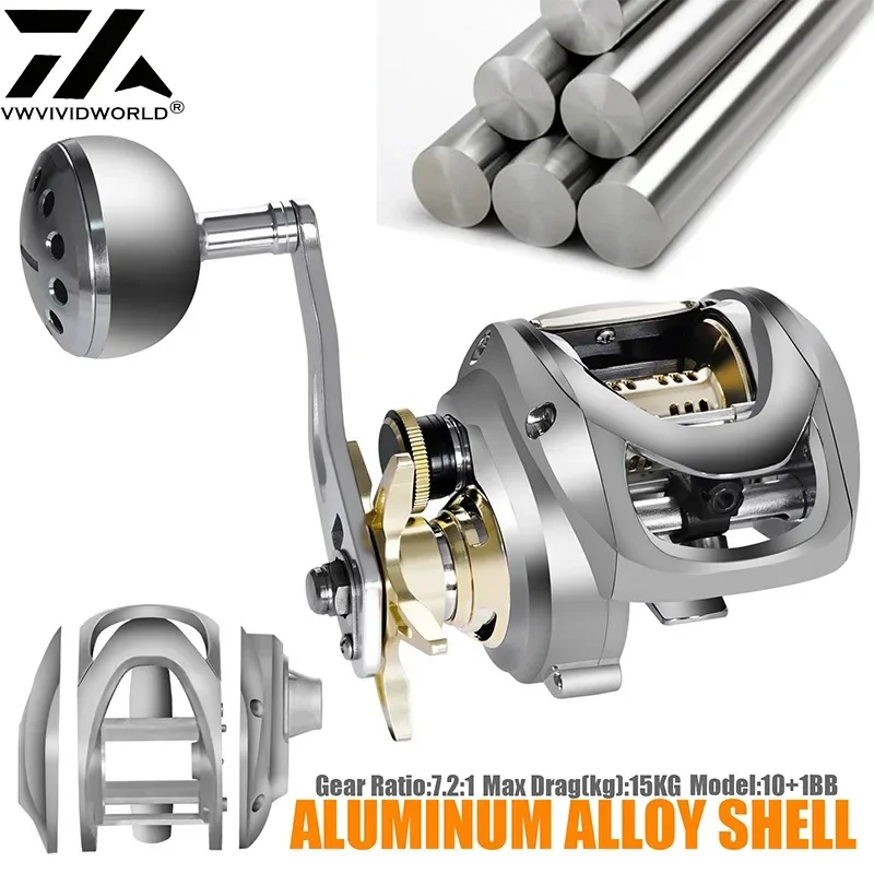 

VWVIVIDWORLD Full Metal Shell One-piece Bait Fishing Reel Aluminum Body Lever Drag Left and Right Hand Traditional Fishing Reel