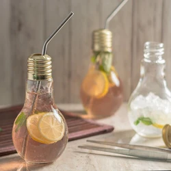 Creative Clear Artificial Fake Light Bulb Shaped Bottle Can Emit Light Drink Cup Juice Bottle Party Decor