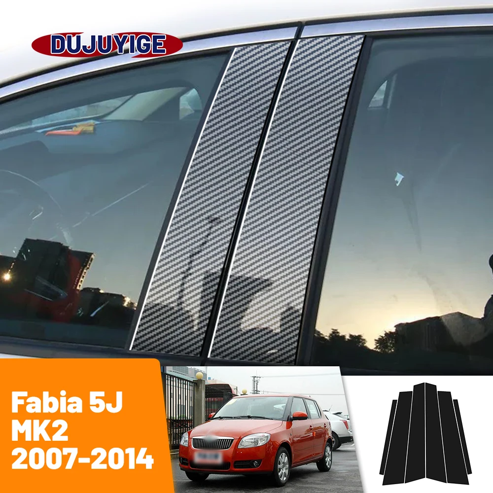 

For Skoda Fabia 5J MK2 2007-2014 2008 2009 2010 2011 Carbon Fiber Window Door Column Deal B C Pillar Post Cover Trim Sticker